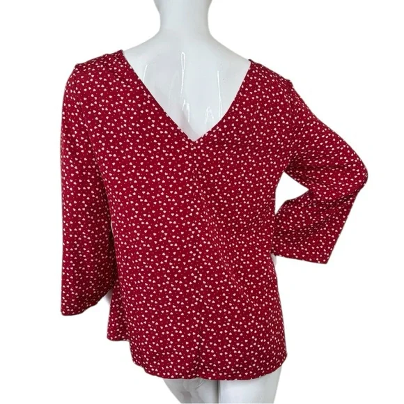 SHEIN Loose fit polkadot lipstick Red Bell Sleeve Blouse top Relaxed Boxy Fit L - Picture 8 of 15